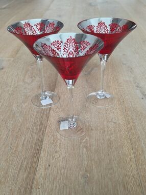NWT Artland Handcrafted China Brocade 9oz Martini Glasses Set Of 3